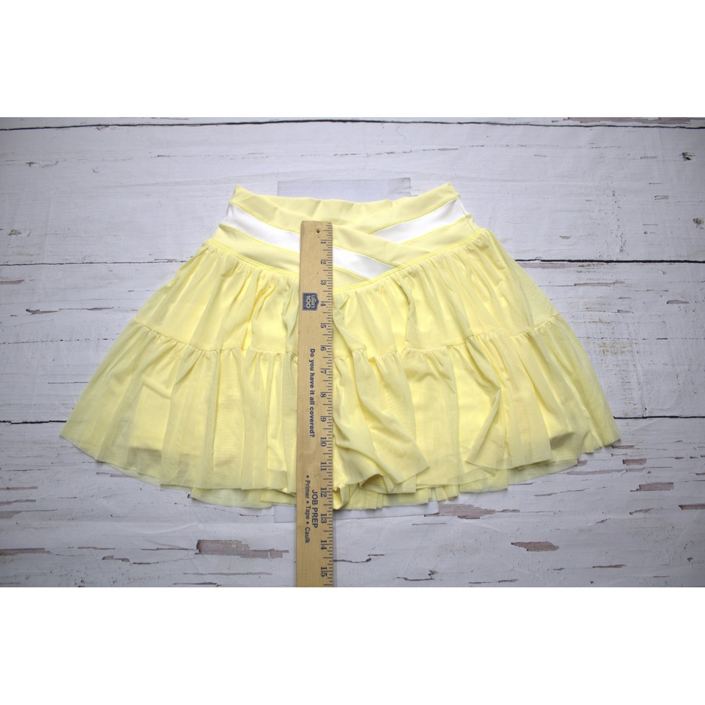 HRAGC Tulle Athletic Skort Mesh Tiered Yellow Large Balletcore Tennis Skirt - Picture 4 of 6